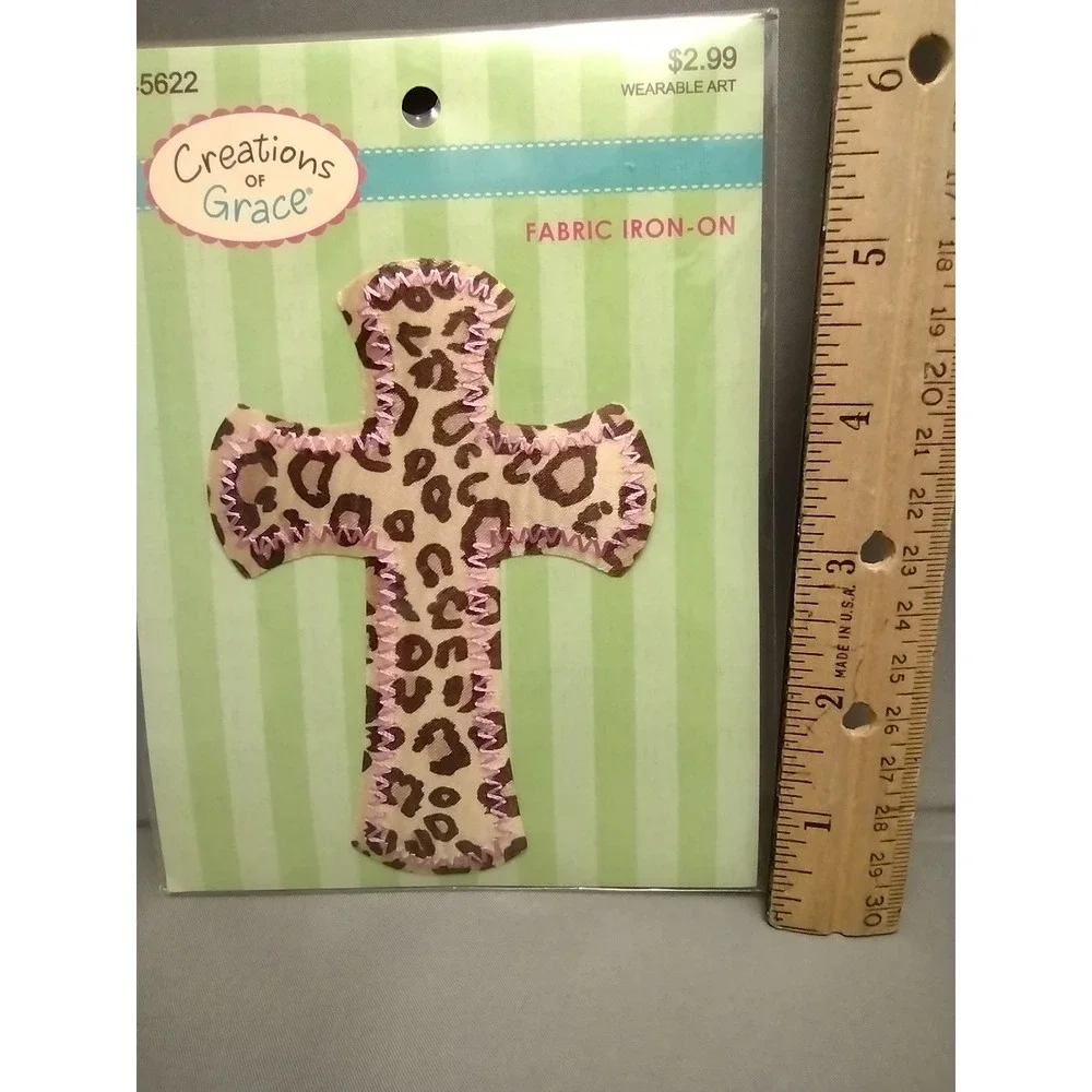 Creations‎ of Grace Leopard Print Cross Fabric Iron On Wearable Art Applique